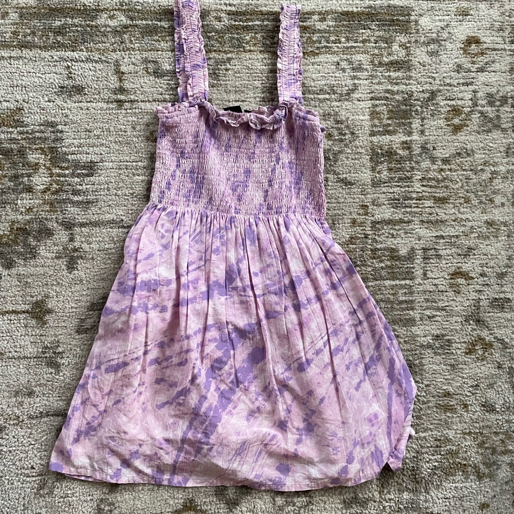 Purple and Pink Gap Chambray Dress Smocked Top, Sleeveless with pockets